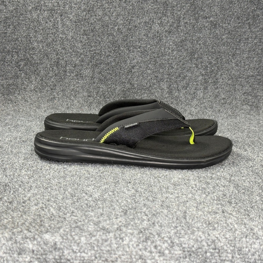 Hey Dude Sami Free Thong Sandals Men's 11 Black Neon Yellow Athletic Beach Flip